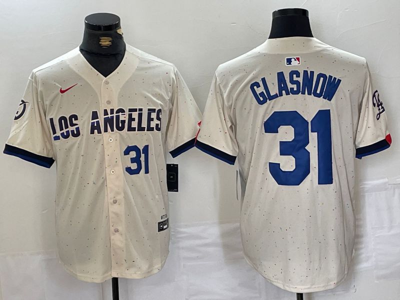 Men Los Angeles Dodgers #31 Glasnow Cream Fashion Nike Game MLB Jersey style 2
